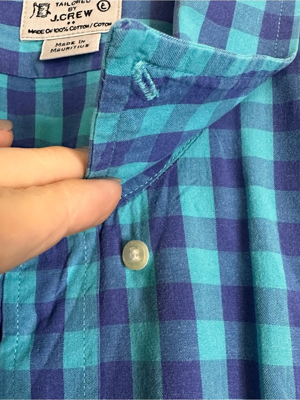 J. Crew Teal and Navy Check Long-Sleeve Button-Down Shirt Men's Size Large - Picture 8 of 10